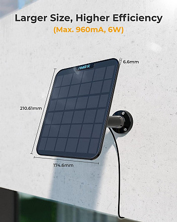 Солнечная панель Reolink 6W для видеокамер, водостойкая, с крепежом, панель питания для аккумуляторн Киев - изображение 3