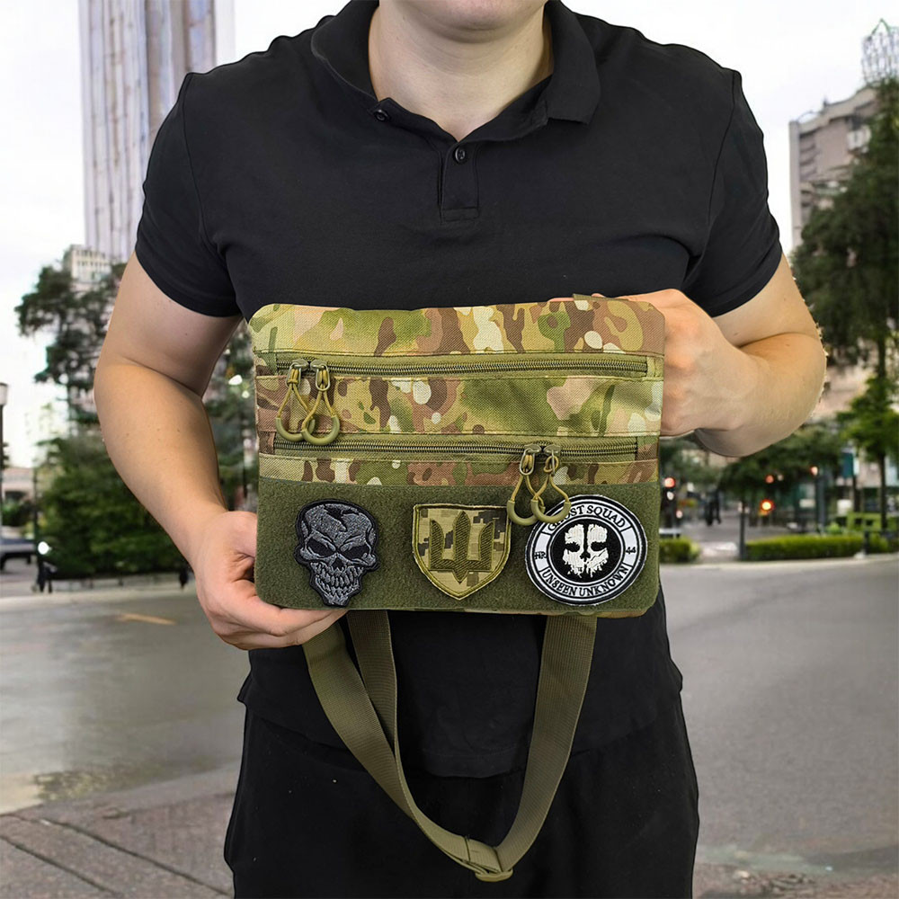 Тактична сумка-кобура чоловіча камуфляжна наплічна мультикам з кордури з липучкою для шевронів Київ - фото 9