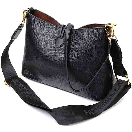 Женская сумка с оригинальной застежкой пуговкой из натуральной кожи Vintage 22319 Черная Киев