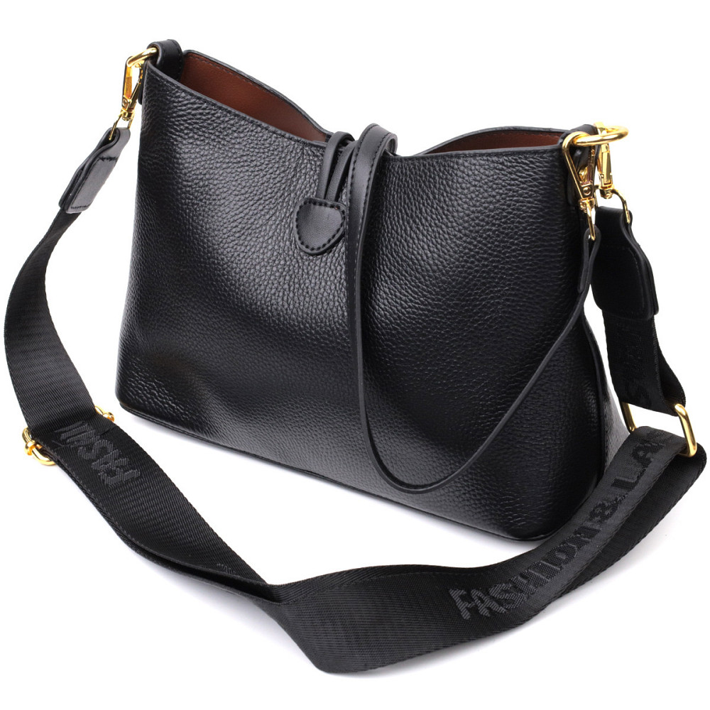 Жіноча сумка з оригінальною застібкою ґудзиком з натуральної шкіри Vintage 22319 Чорна Київ - фото 2