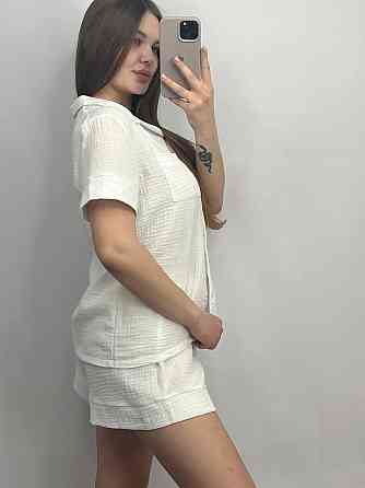 Муслінова жіноча піжама з шортами Молочний M Харків