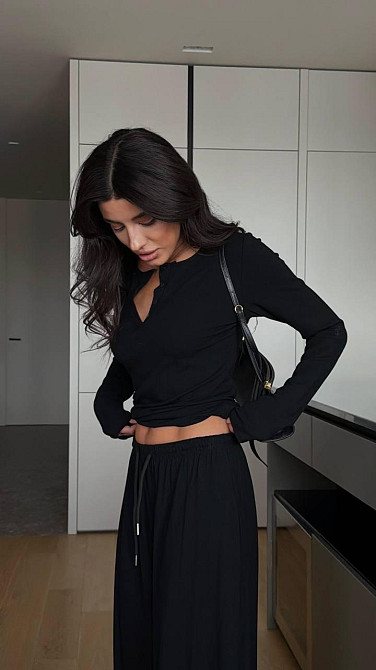 Жіночий стильний повсякденний костюм-двійка турецька віскоза Чорний, 46/48 Одеса - фото 2