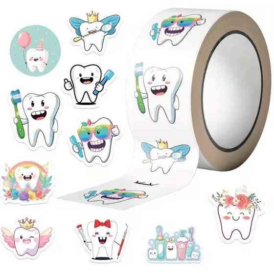 Стикеры зубчики – рулон 500 шт, милые наклейки для декора Киев