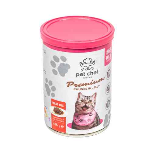 Влажный корм для кошек Pet Chef кусочки в желе Мясной микс 415 г Киев