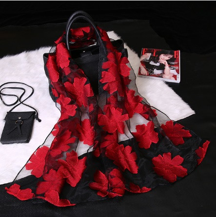 Шарф женский с цветами 180 на 68 см красно-черный Киев - изображение 1