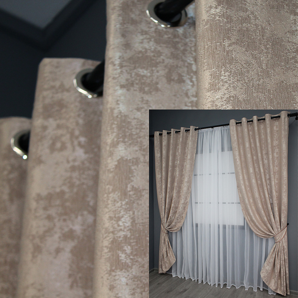 Комплект штор на люверсах VR-Textil Жаккард Sultan YL № 1290ш Бежево-пудровый 150х250 см 2 шт (37-0025) Киев - изображение 1
