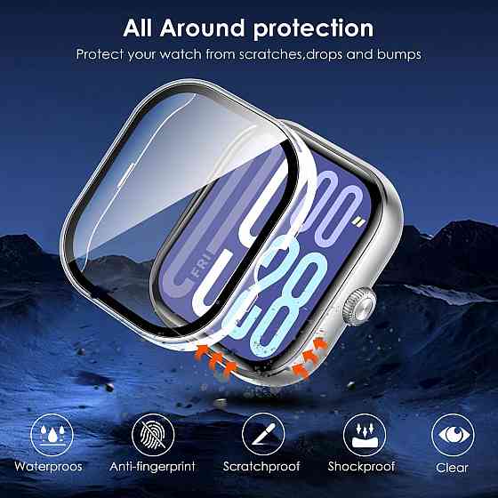 Чохол для годинника ivoler Redmi Watch 5 / Redmi Watch 4 прозорий+чорний 3 шт жорсткий PC з 9H загартованим склом тонкий захисний Київ