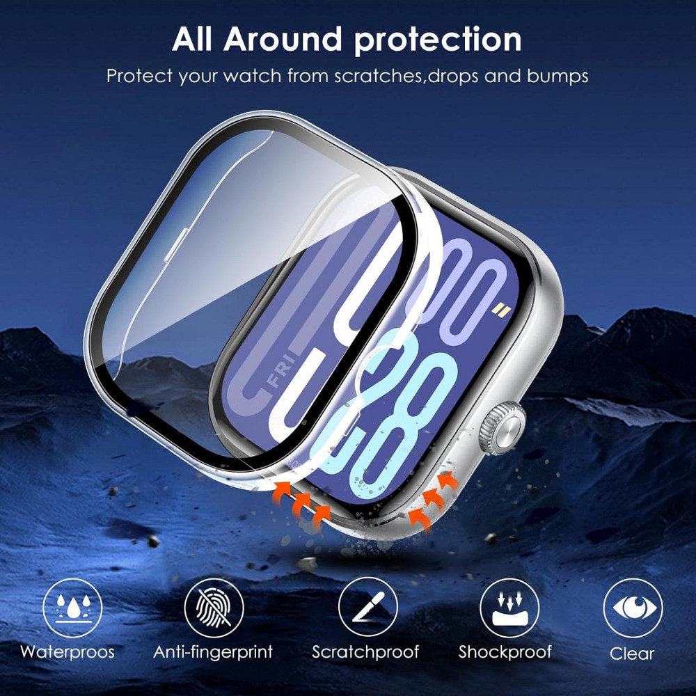 Чохол для годинника ivoler Redmi Watch 5 / Redmi Watch 4 прозорий+чорний 3 шт жорсткий PC з 9H загартованим склом тонкий захисний Київ - фото 4