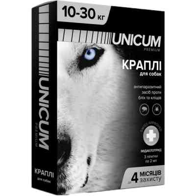 Краплі для тварин Unicum Premium від бліх та кліщів на холку для собак масою 10-30 кг/3 шт (4820150201807) Вінниця