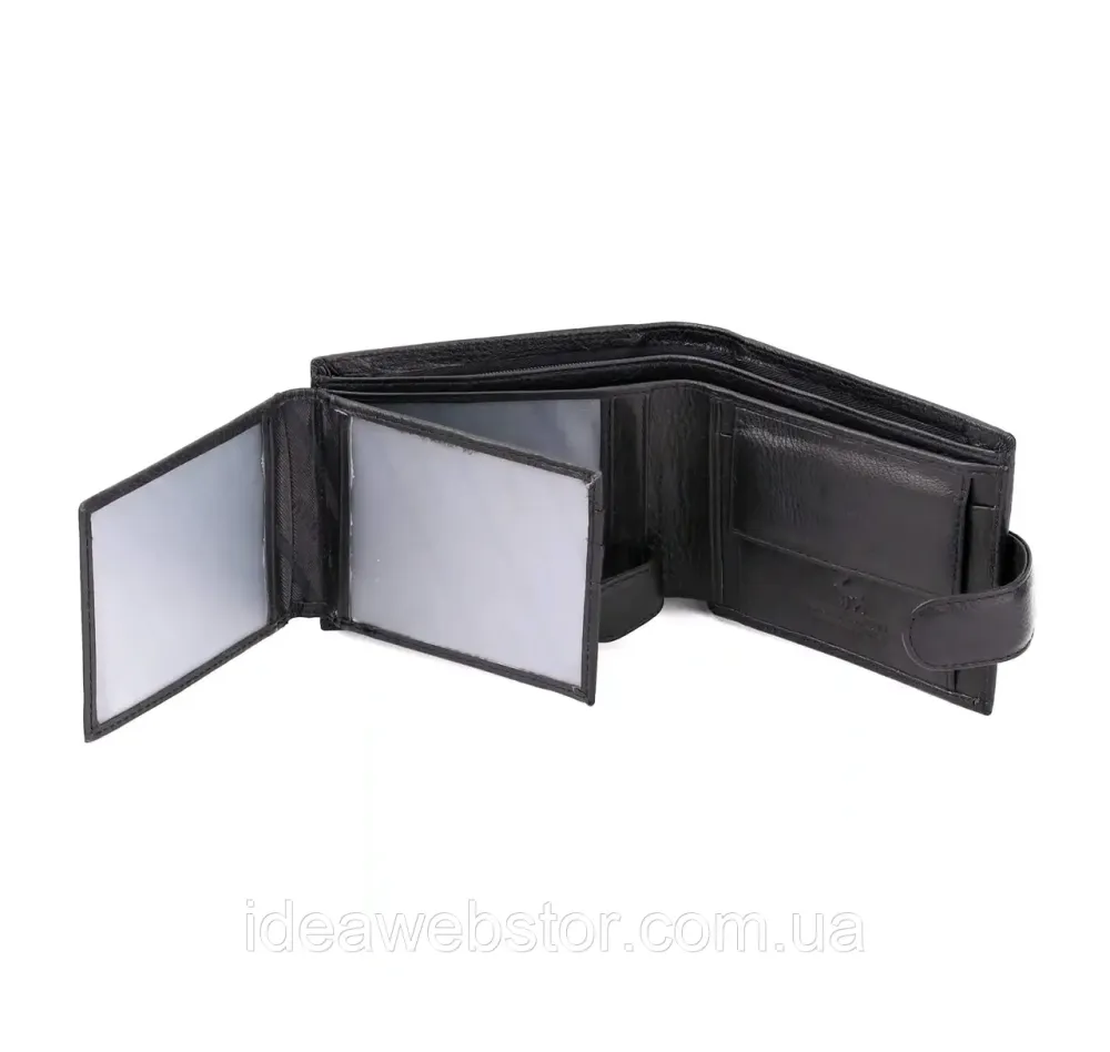Мужское кожаное портмоне с блоком для документов и карточек Marco Coverna 12×9.7×3, Черное Киев - изображение 3