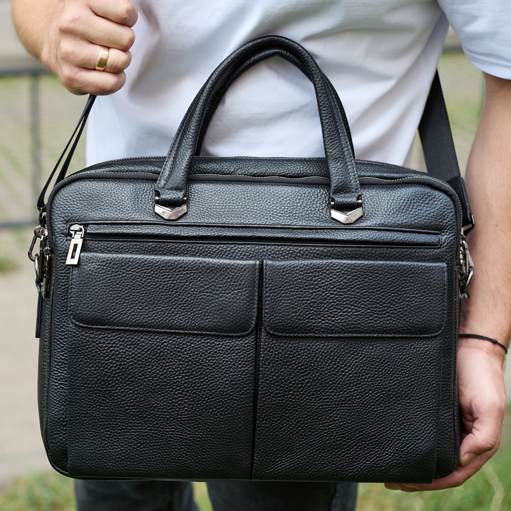 Сумка мужская офисная через плечо 39х29х10, практичный кожаный портфель для бизнеса, черный Каменское - изображение 11