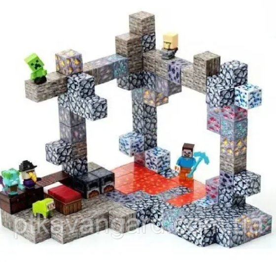 Магнітні блоки майнкрафт 128 деталей, конструктор магнітний minecraft, печера з фігурками Хмельницький