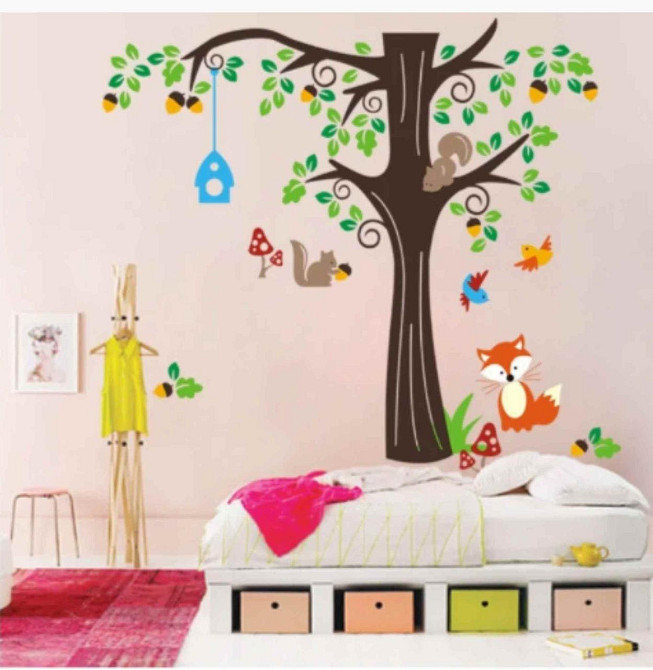Наклейка декоративная детская Дерево и зверята Киев - изображение 1