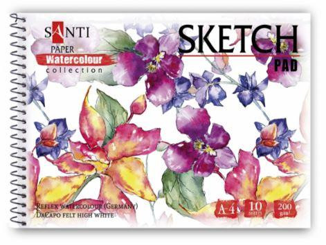 Альбом для акварелі А4/10 арк."Santi""Paper Watercolour Collection" 200 г/м на спіралі, 130498, шт Київ - фото 1