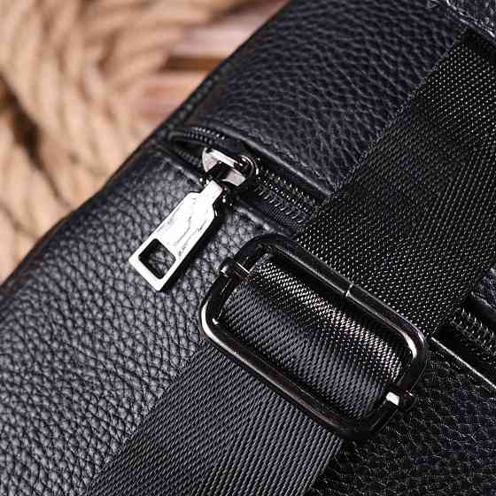 Чоловіча сумка слінг із натуральної фактурної шкіри Чорний (Vintage) Київ