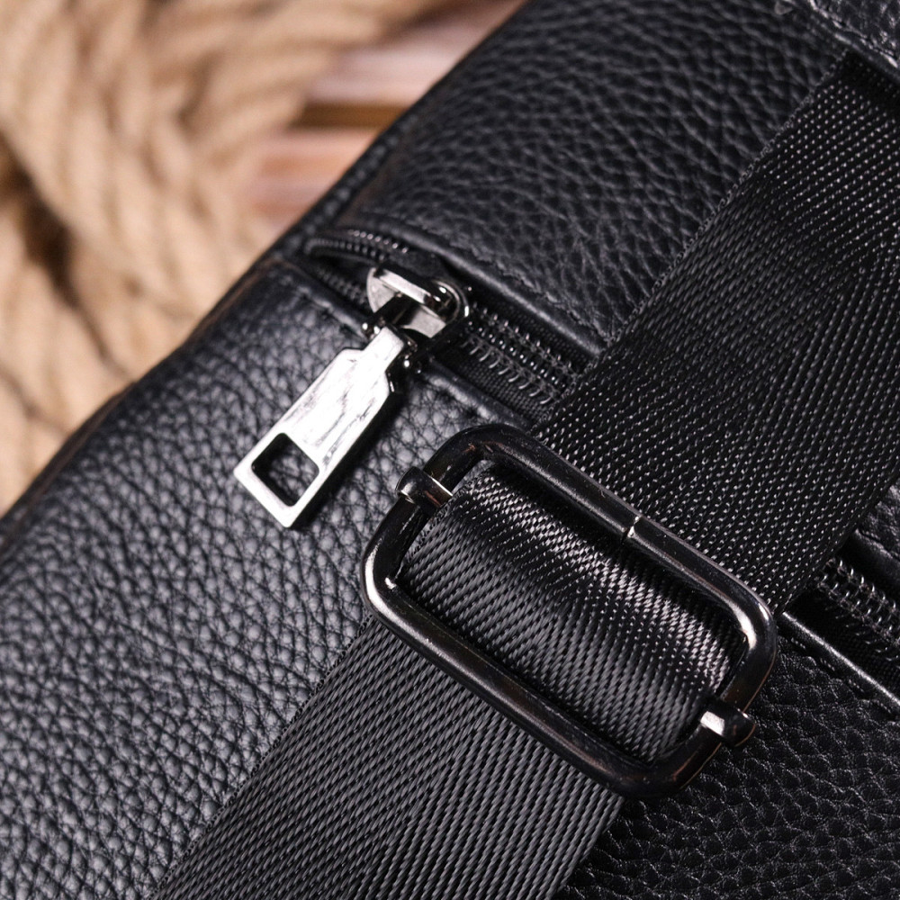 Мужская сумка слинг из натуральной фактурной кожи Черный (Vintage) Киев - изображение 4