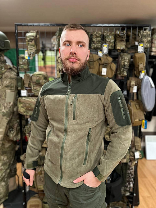 Чоловіча флісова кофта Safari Tactical на блискавці із Softshell вставками (Хакі) L Київ - фото 2