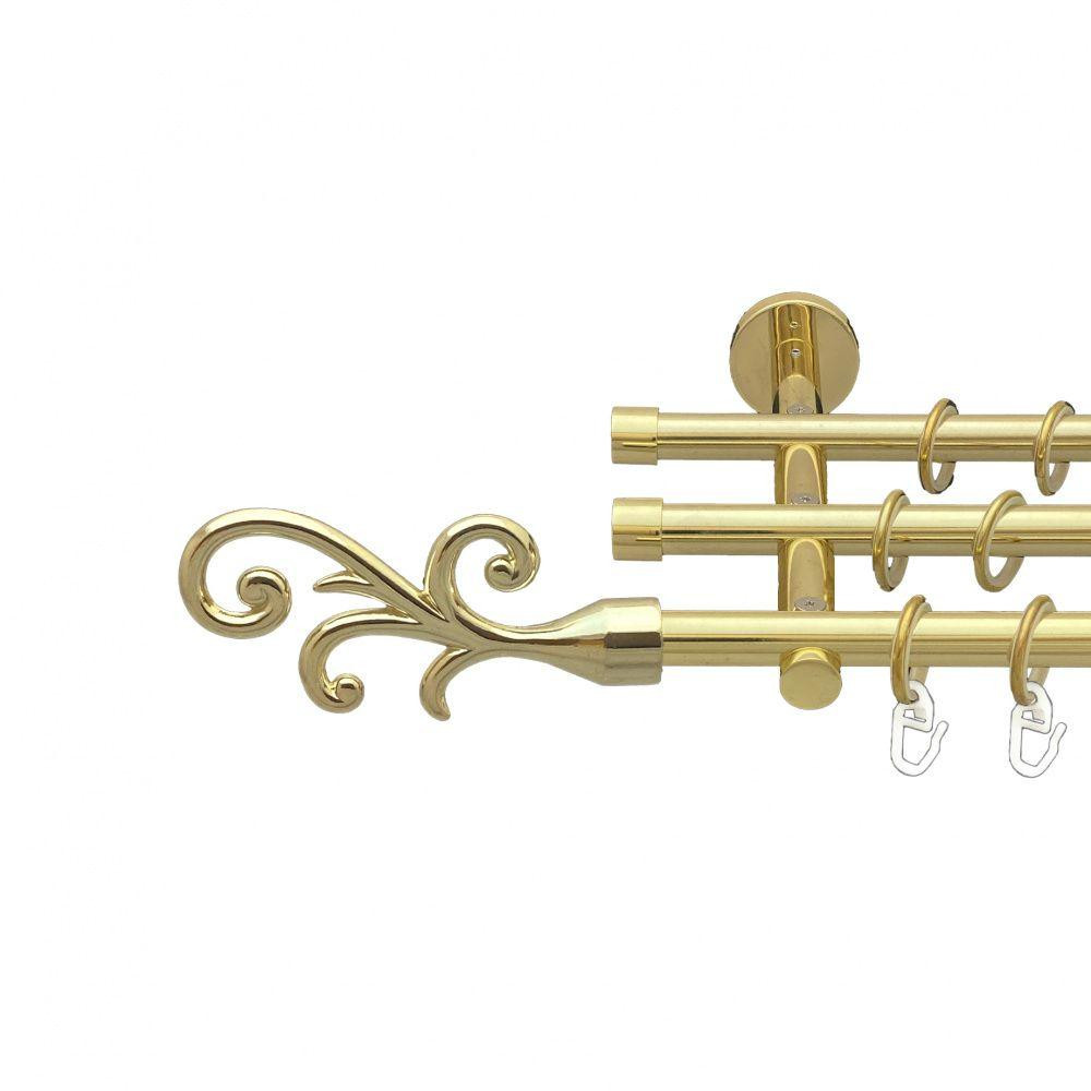 Карниз Orvit Фала металевий трирядний циліндр (20 см) гладка труба кільце металеве Золото 16\16\16 мм 160 см (00-00014755) Львів - фото 1