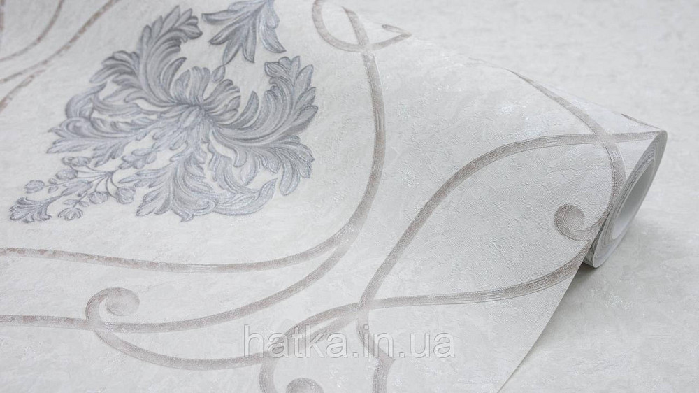 Шпалери метрові вінілові на флізеліні Sintra Classic класика вензелю завитки структурне срібло золото на бежевому 423233 Київ - фото 2