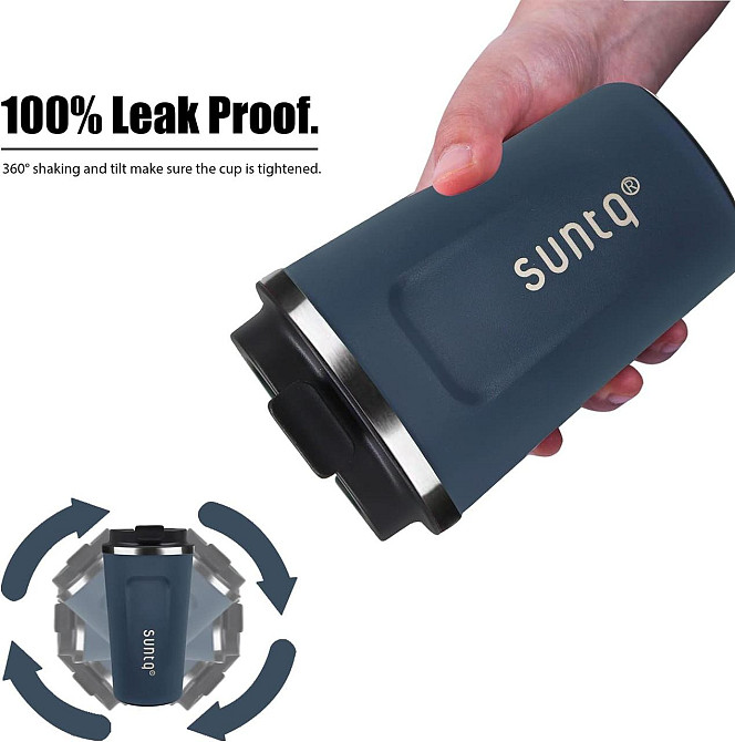 Термочашка Suntq 380 мл з нержавіючої сталі, подвійна ізоляція, темно-синя, кавова кружка, термокружка з герметичною кришкою Київ - фото 4