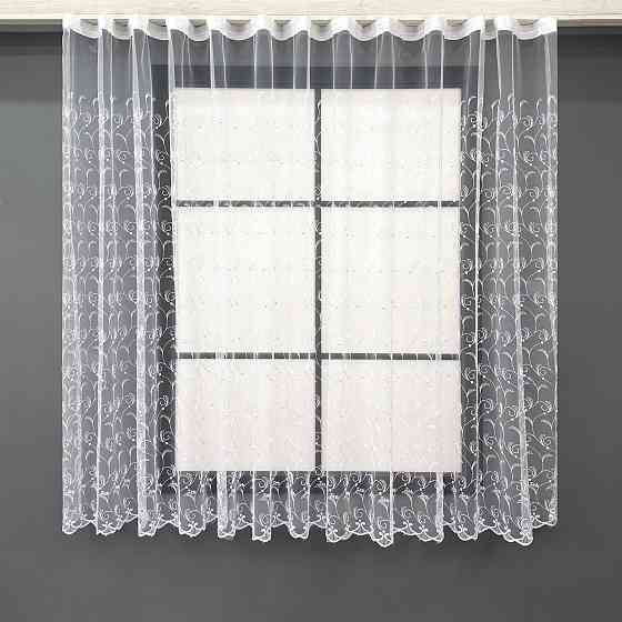 Короткая тюль, высота 1,5 м., фатин с вышивкой и люрексом, цвет белый 1891т Киев