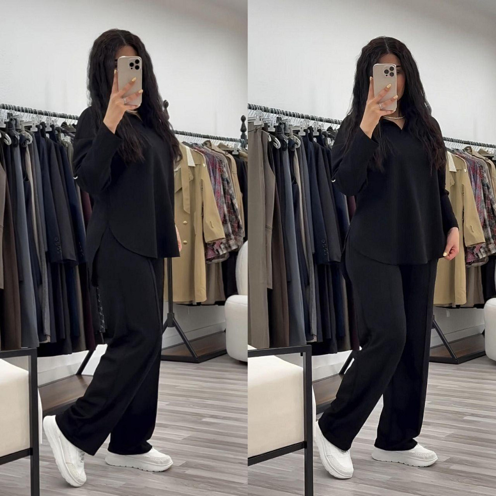 Жіночий стильний повсякденний костюм з V-вирізом двонитка Шоколад, 56/58 Одеса - фото 2