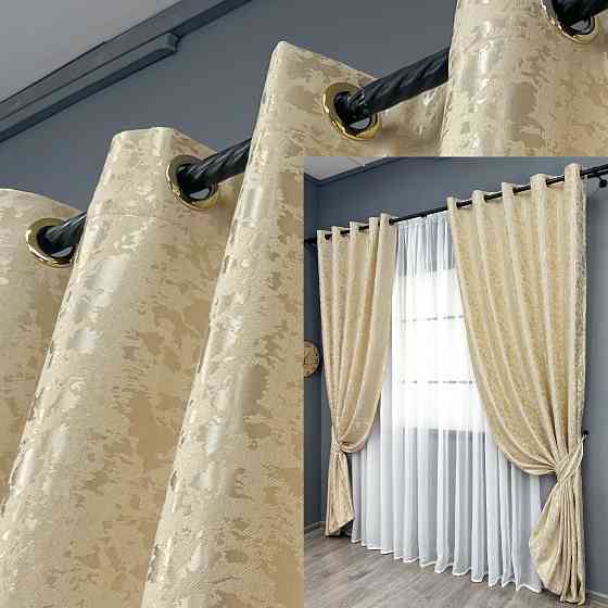 Комплект штор на люверсах VR-Textil Льон мармур Pavliani ХО № 1909ш Кремовий 150х250 см 2 шт (37-0320) Київ