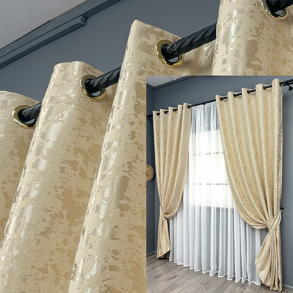 Комплект штор на люверсах VR-Textil Льон мармур Pavliani ХО № 1909ш Кремовий 150х250 см 2 шт (37-0320) Київ - фото 1