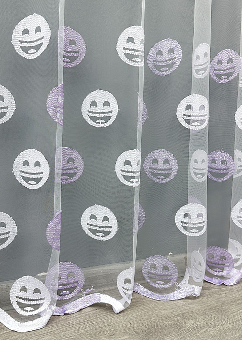 Тюль фатин с вышивкой «Смайлики» цвет белый с сиреневым 1573т Киев - изображение 5