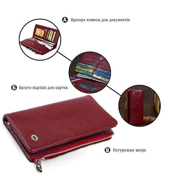 Вертикальний гаманець на кнопці жіночий ST Leather 19204 Бордовий Київ