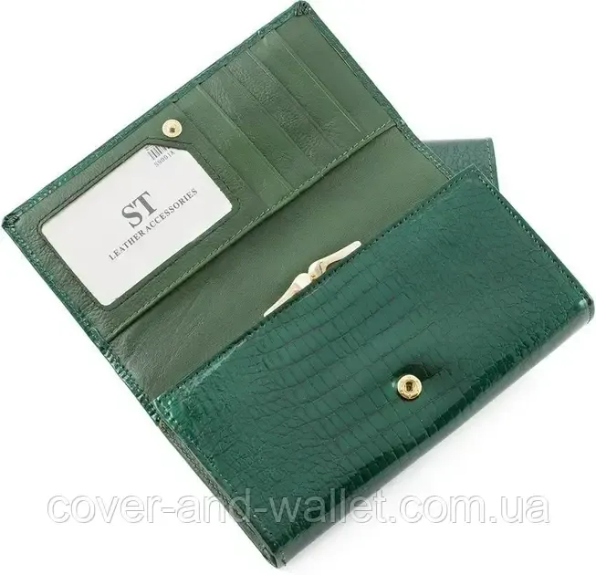 Зелений лаковий жіночий гаманець з блоком для карток ST Leather (S9001A) Green Київ - фото 4