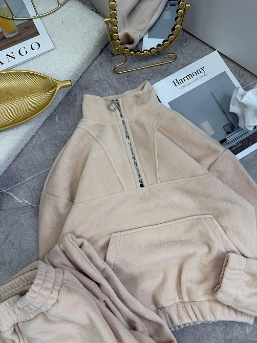 Женский теплый прогулочный костюм двойка из двухстороннего флиса Бежевый, 48/52 Одесса - изображение 5