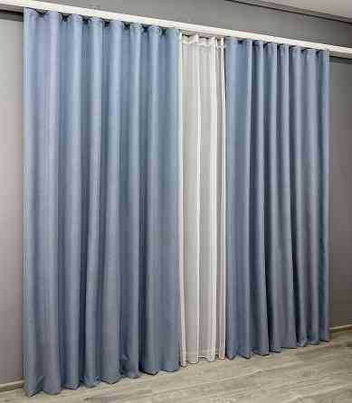 Комплект штор VR-Textil 100% блекаут ASHEN NIGHT 100х270 2шт і Тюль 300х270 1839ш-1153т блакитний з білим 71-069/1 Київ