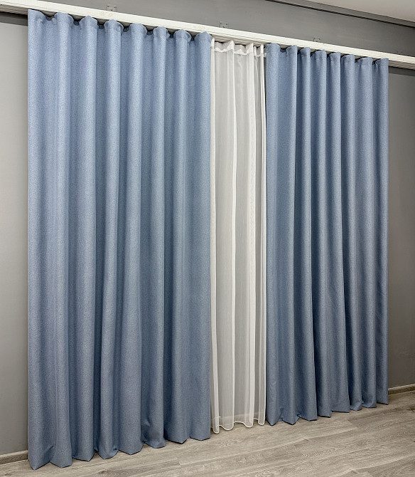 Комплект штор VR-Textil 100% блекаут ASHEN NIGHT 100х270 2шт і Тюль 300х270 1839ш-1153т блакитний з білим 71-069/1 Київ - фото 3