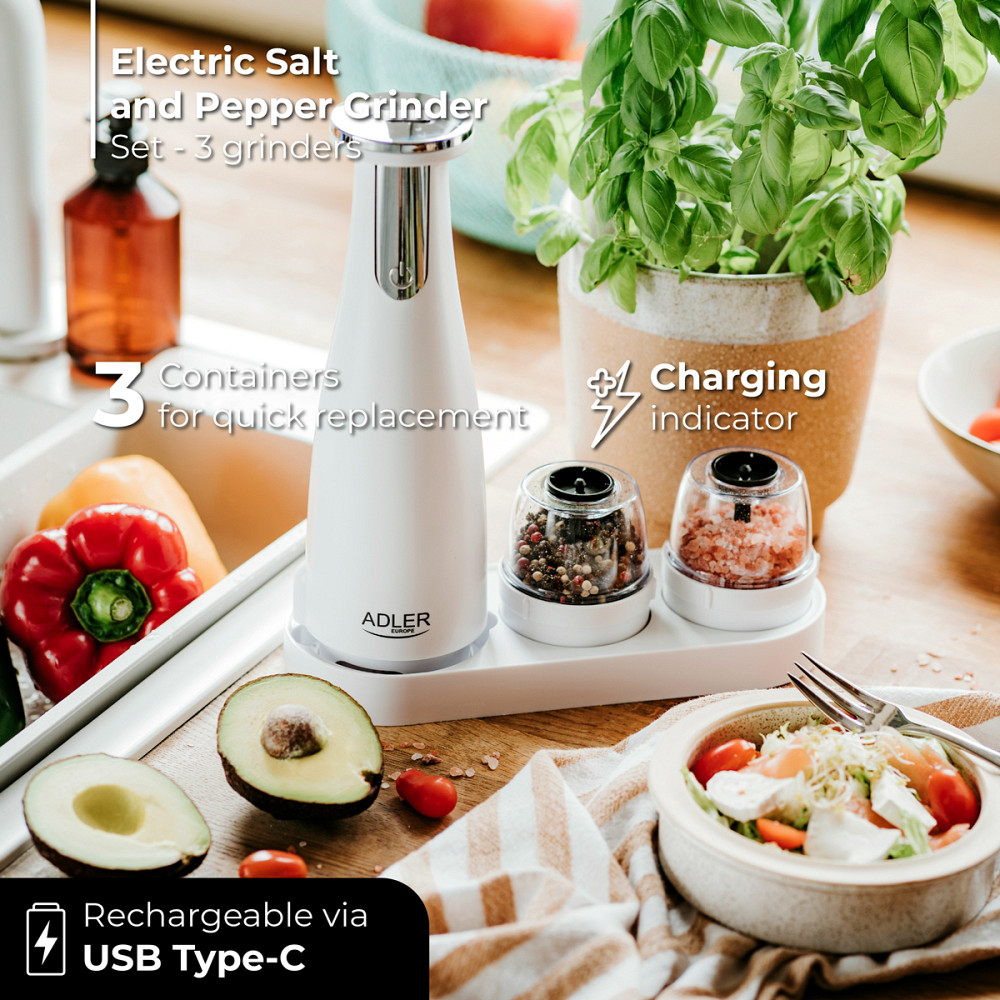 Млинок для спецій Adler AD 4449 white електричний/150мл/керамічні жорна/USB-C/3 змінні млинки/білий Винница - изображение 2