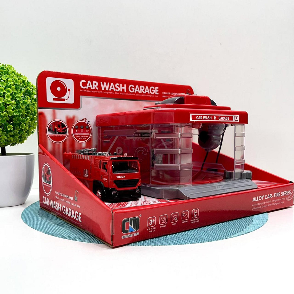 Набір Пожежний автомийка металопластикова машинка підсвічування парогенератор звуки рухомі елементи мікрофон Червоний (CLM 886) Чернигов - изображение 1