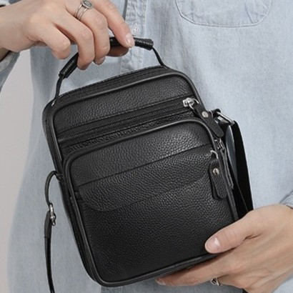 Мужская кожаная сумка планшет 17х21х9, барсетка через плечо с ручкой черная 86802 Каменское - изображение 11