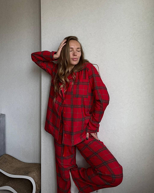 Жіноча затишна домашня піжама в клітинку байка Одеса - фото 10