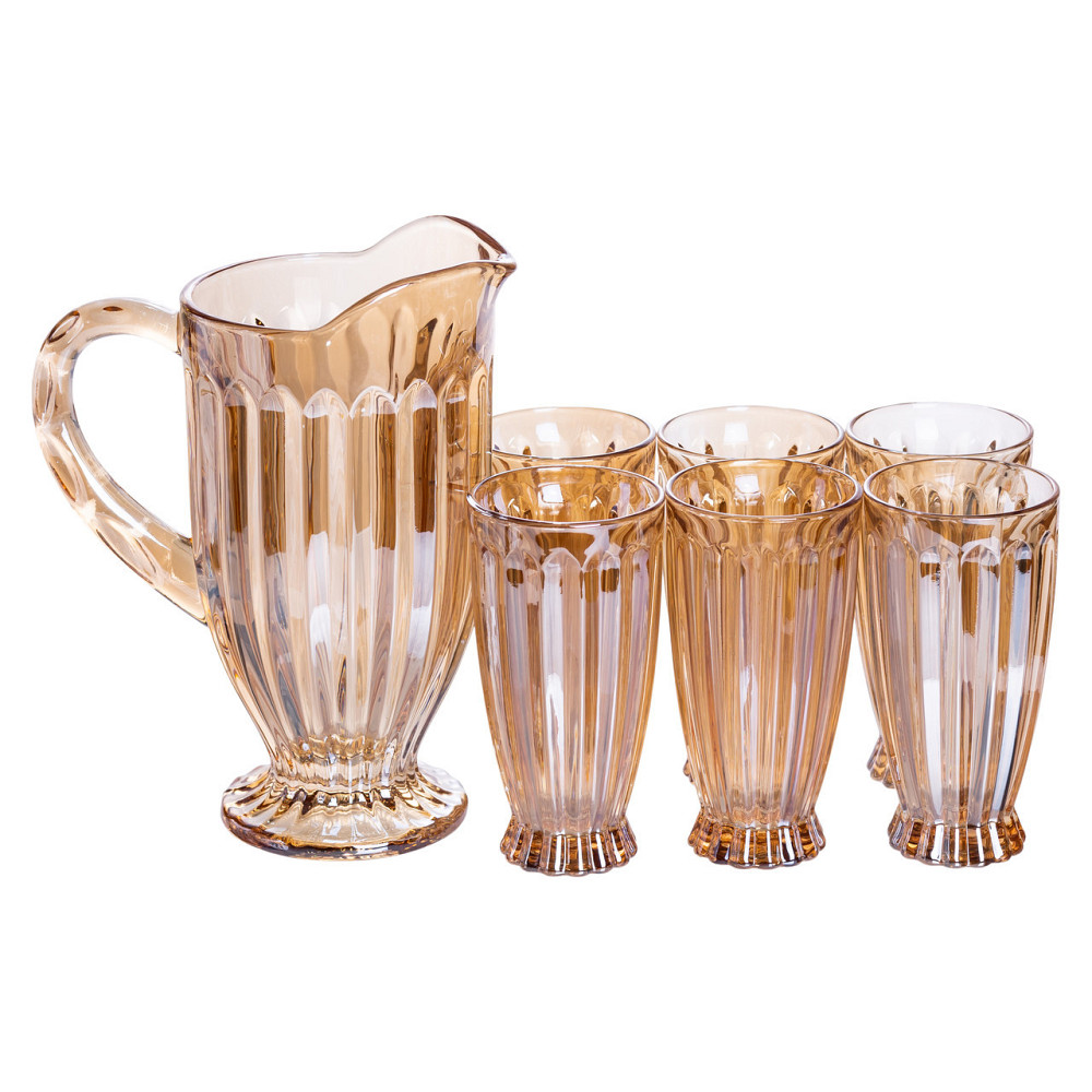 Набір глечик 1 л зі склянками 6 (шт) по 300 мл для напоїв, лимонадів, соку, води, мохіто Прозорий HP-19-2080GLD Київ - фото 1
