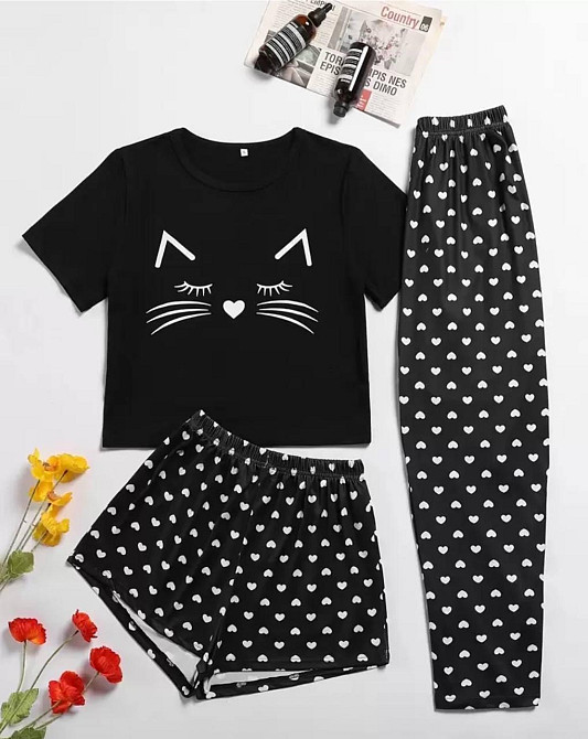 Жіночий домашній комплект-трійка: футболка шорти та штани з принтом 48/50 Одеса - фото 7