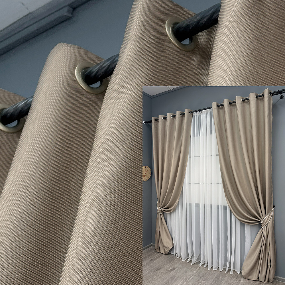 Комплект готовых штор на люверсах VR-Textil Рогожка TERRA LUXE № 1858ш Бежевый 150х270 см 2 шт (37-0296) Киев - изображение 1