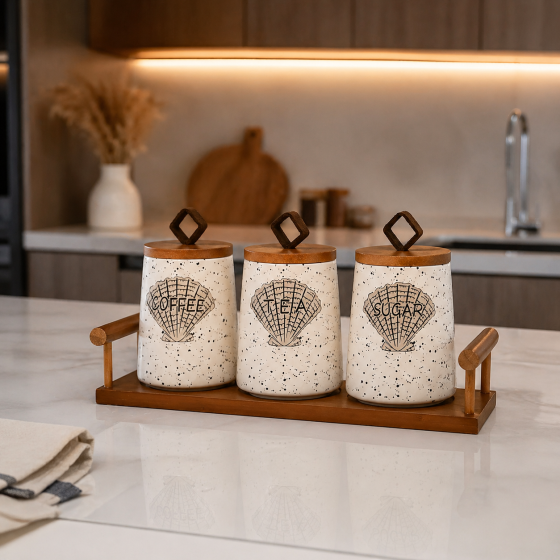 Набір банок для цукру та кави на бамбуковій підставці 3пр/наб 280мл Київ