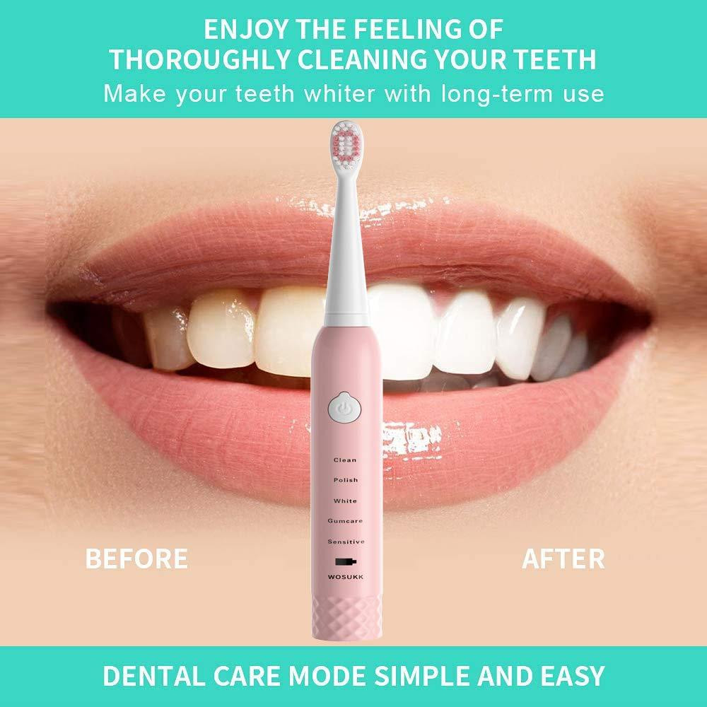 Звукова електрична зубна щітка WOSUKK Sonicare 2-in-1 Pink — Акумуляторна щітка на 5 режимів + 4 насадки Київ - фото 19