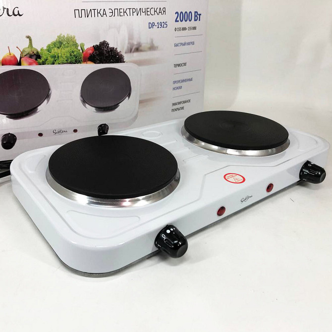 Плита електрична настільна дискова на дві конфорки Suntera DP-1925 2000 Вт, NZ-137 Електроплитка настільна Київ - фото 3