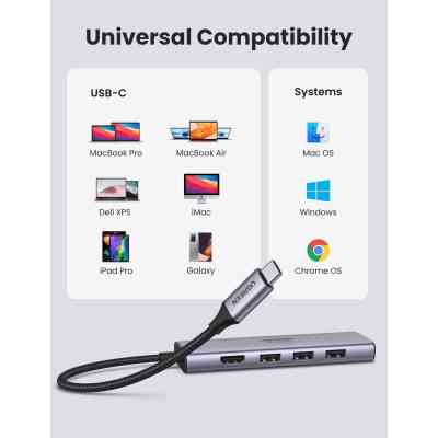 Концентратор Ugreen USB3.1 Type-C to HDMI 4K60Hz/USB 3.0х2/SD/TF/PD 100W 5-in-1 CM511 (60383) Винница