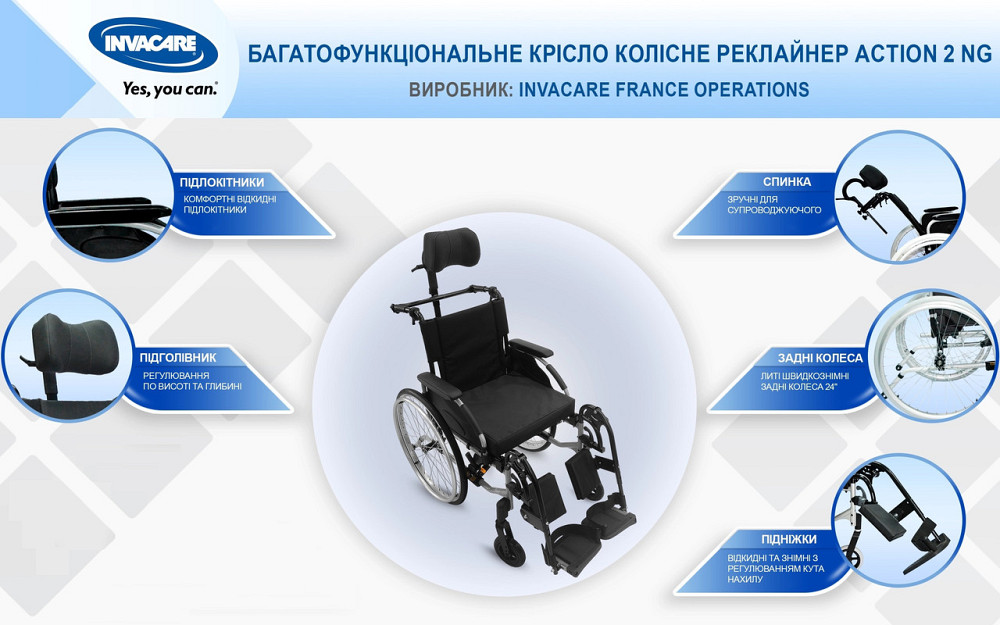 Многофункциональное кресло-коляска реклайнер Invacare Action 2 Recliner 50.5 см Днепр - изображение 3