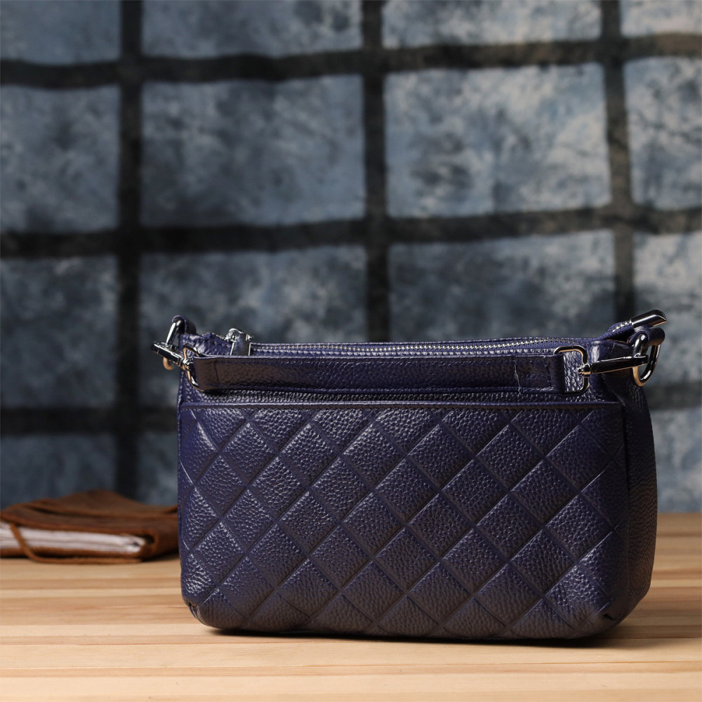 Женская сумка из натуральной кожи с двумя ремешками Vintage 22928 Синий Киев - изображение 9