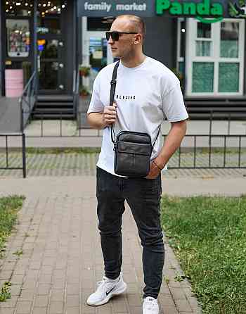 Чорна чоловіча шкіряна сумка-барсетка Київ