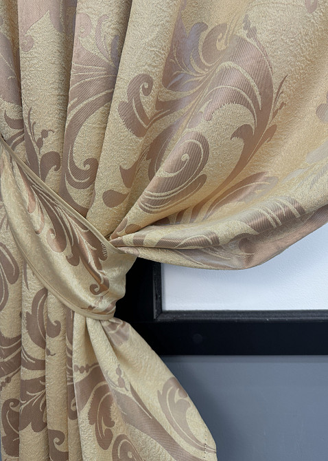 Комплект коротких штор VR-Textil Блэкаут Лилия № 074ш(Б) Бежевый с кофейным 130х170 см 2 шт (35-0279) Киев - изображение 4