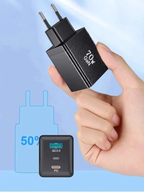 Зарядний пристрій GaN BK312 USB Type-C 70W Quick Charge 3.0 Чорний Вінниця - фото 4